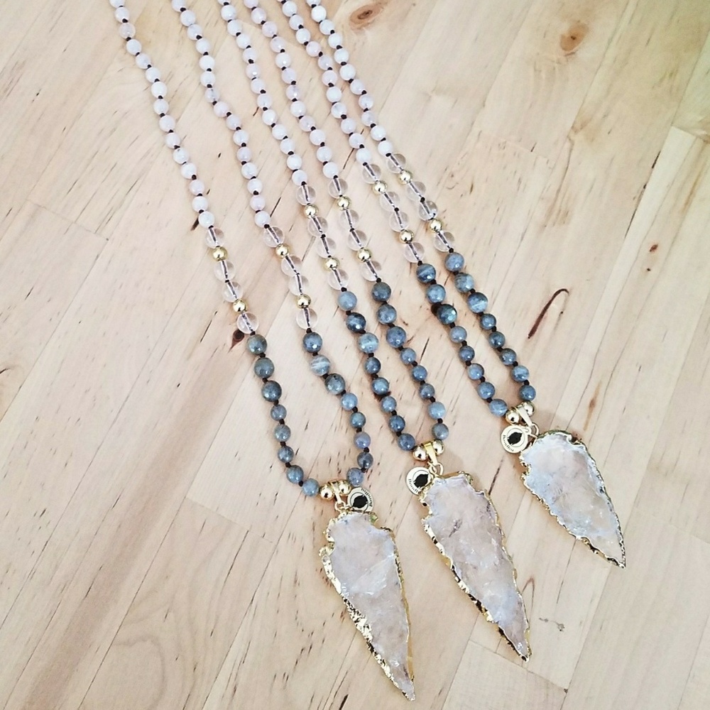 Crystal Arrow, Labradorite,  Rose Quartz Mala - Picture 3 of 7